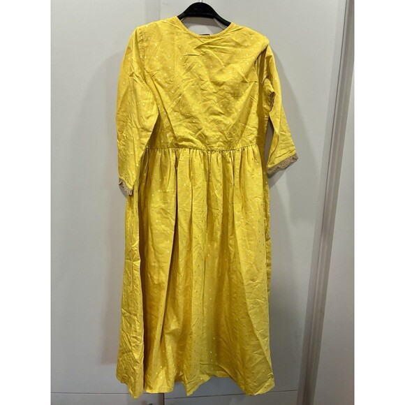 Avaasa Yellow Embroidered Kurta Dress Size M Long Sleeve Maxi Tunic India Made - Picture 3 of 7